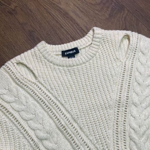 Express off white chic my knit sweater factory distressed soft cozy - Picture 2 of 7